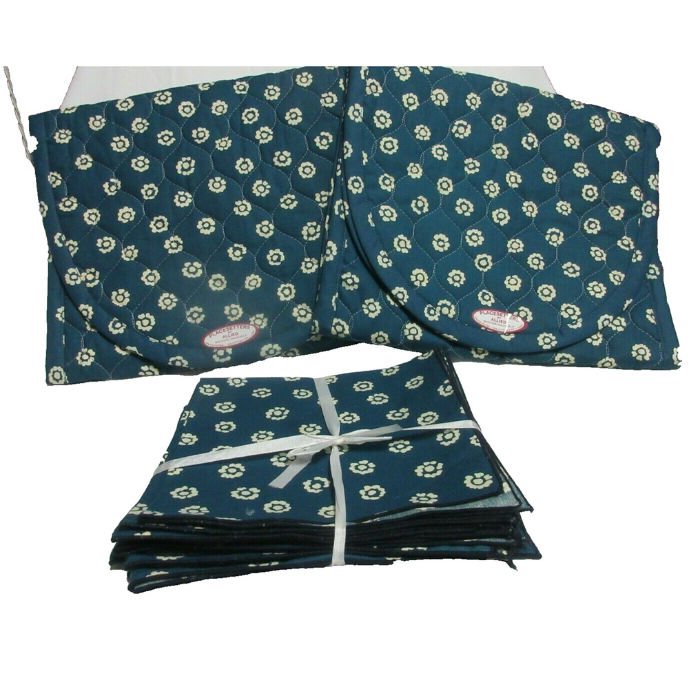 NEW 2 Quilted Table Runners W/12 Matching Napkins Colonial Blue/White Floral